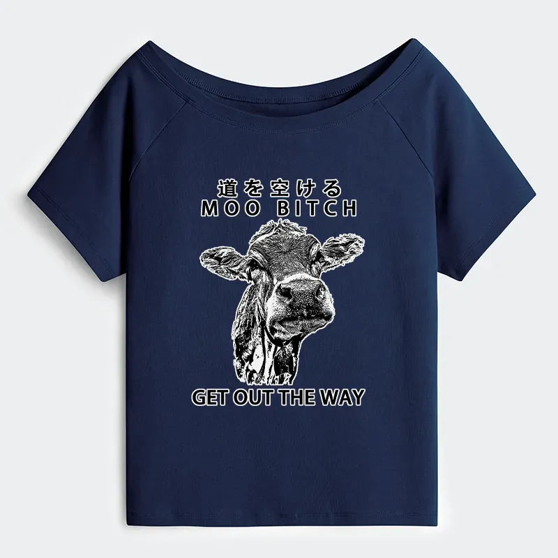 vintage funny cow off shoulder tee