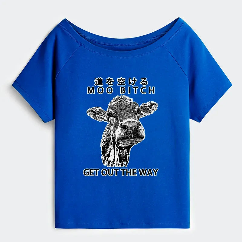 funny cow off shoulder t-shirt for women