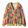 Kyoto-Lion Playful Ukiyo-e Patchwork Ugly Cardigan Sweater