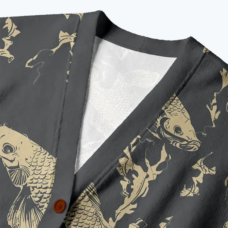 Kyoto-Lion Vintage Japanese Koi Ugly Cardigan Sweater