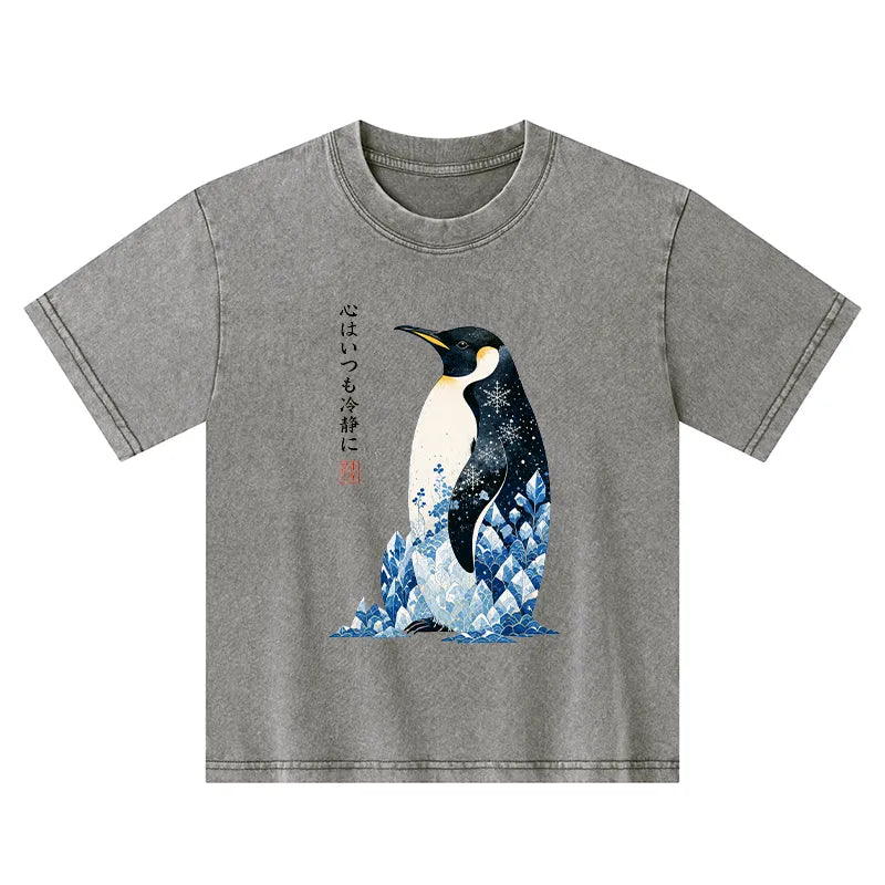 Kyoto-Lion Keep Calm Penguin Kids Washed T-Shirt