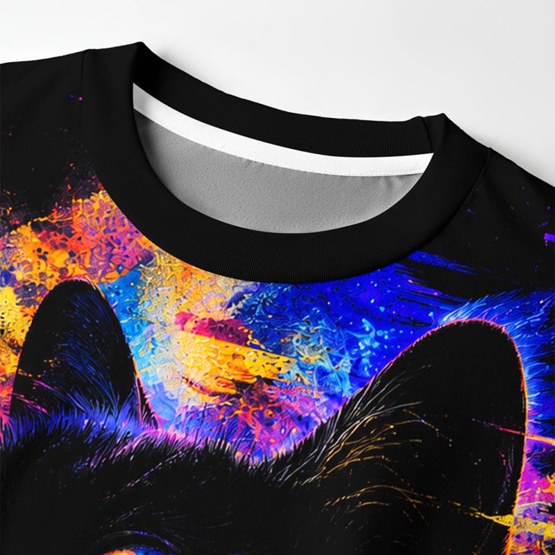 Kyoto-Lion Psychedelic Black Cat Eco-Friendly Long Sleeve T-Shirt