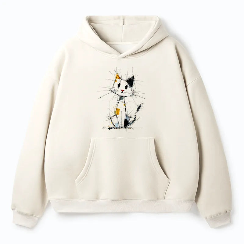 Kyoto-Lion Minimal Splash Ink Cute Cat Adult Fleece Hoodie