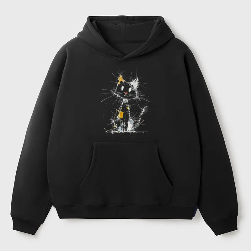Kyoto-Lion Minimal Splash Ink Cute Cat Adult Fleece Hoodie