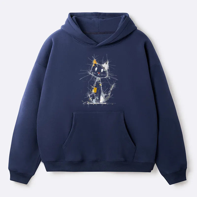 Kyoto-Lion Minimal Splash Ink Cute Cat Adult Fleece Hoodie