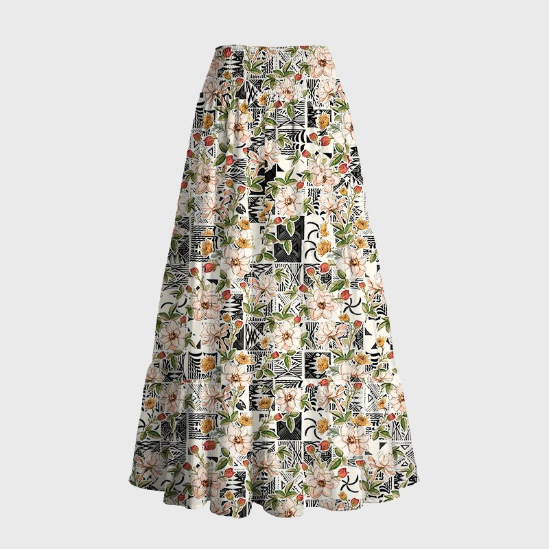 Japanese Floral Maxi Skirt for Vacation