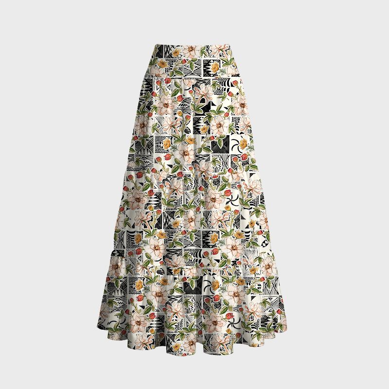 Japanese Floral Maxi Skirt for Vacation