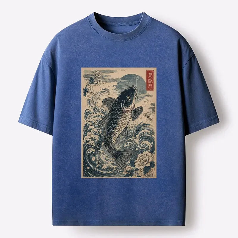 Vintage Ukiyo Koi Graphic T-Shirt for Daily Wear
