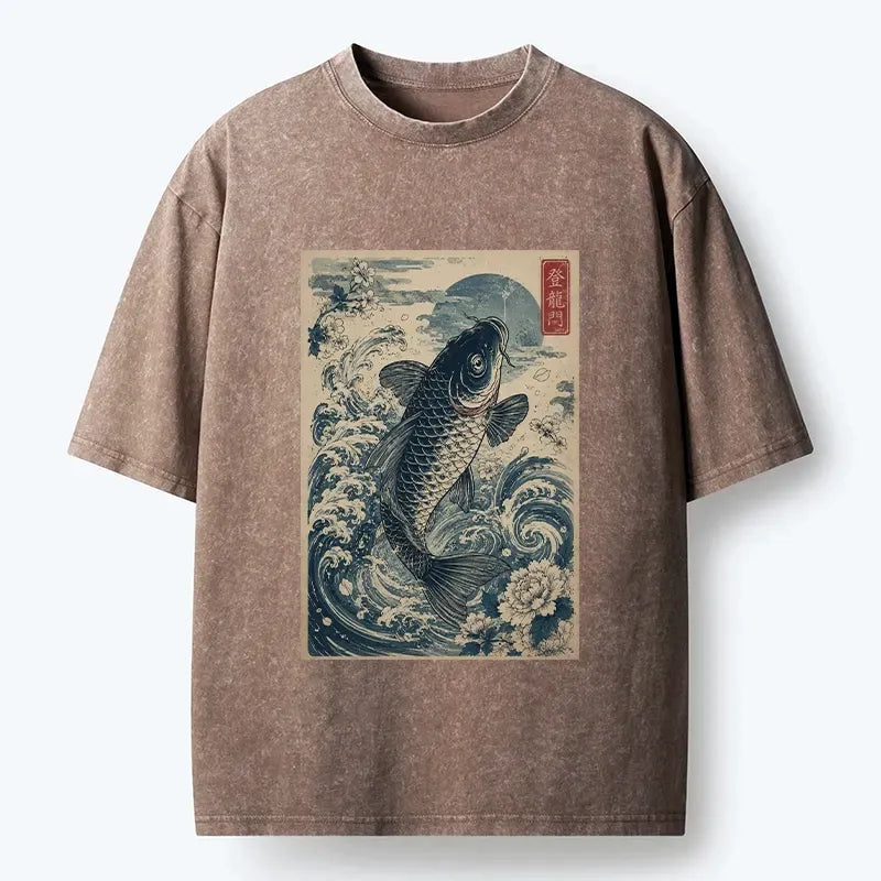 Vintage Ukiyo Koi Graphic T-Shirt for Daily Wear