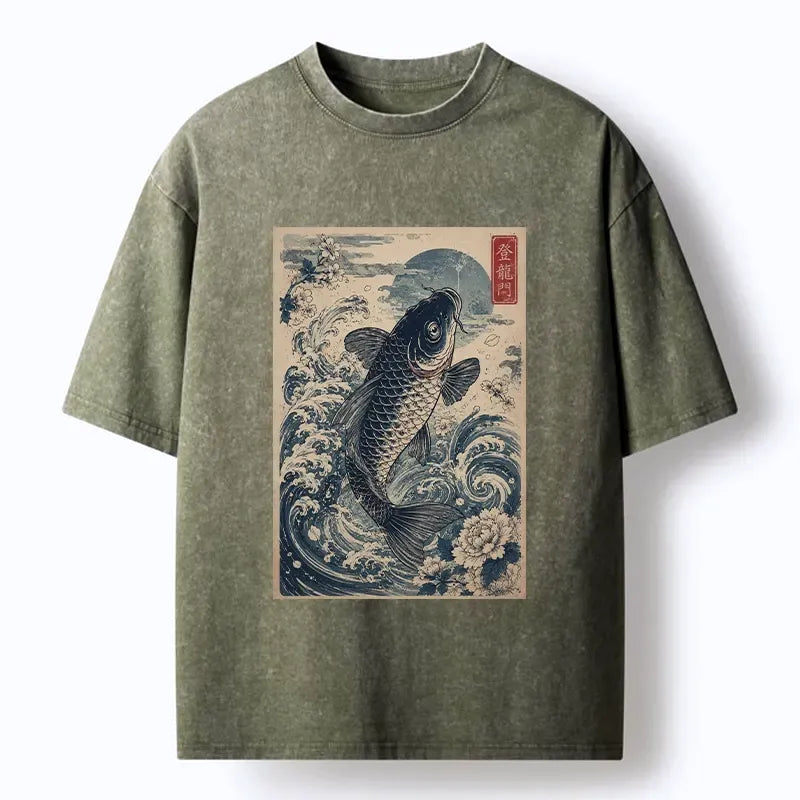 Vintage Ukiyo Koi Graphic T-Shirt for Daily Wear