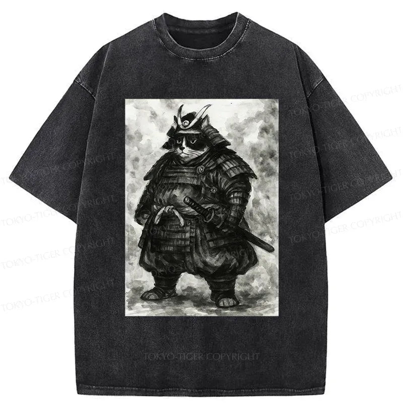 Kyoto-Lion Strong Cat Samurai Washed T-Shirt