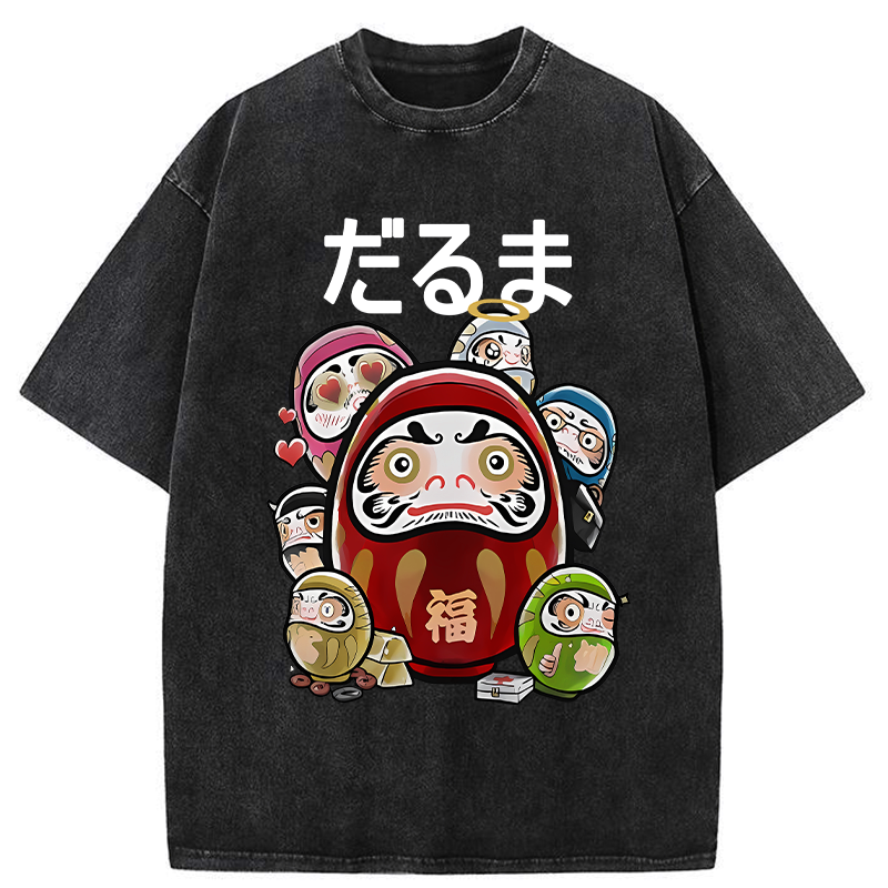 japanese daruma dolls washed t-shirt