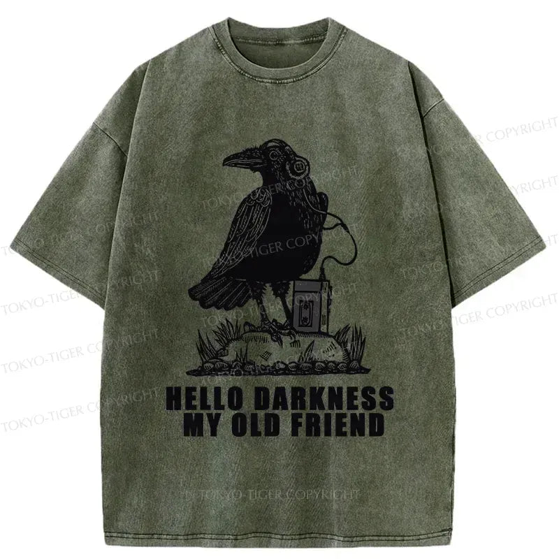 Kyoto-Lion Crows Listening To Music Washed T-Shirt
