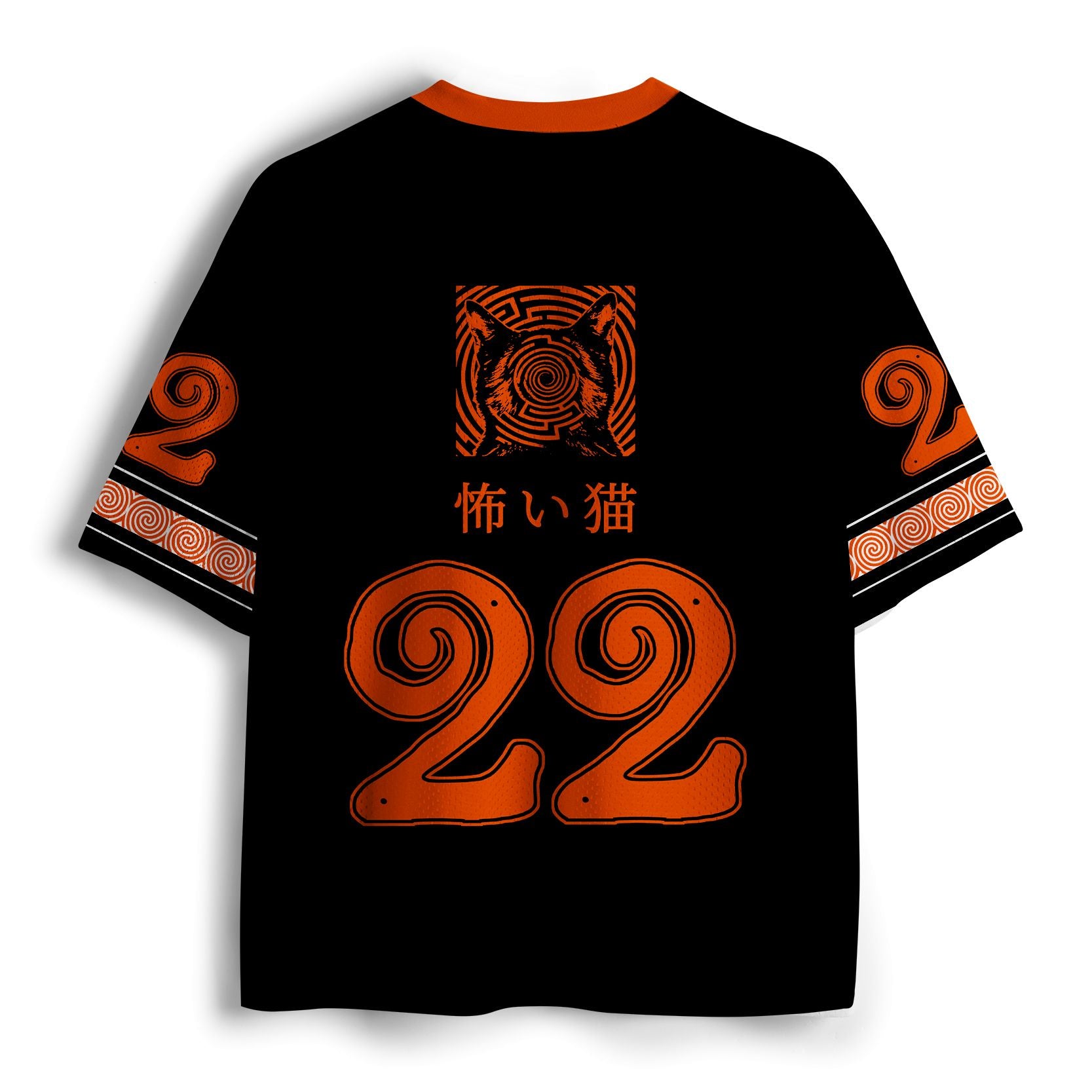 Kyoto-Lion Japanese Cool Cat Woodblock Print Mesh Jersey