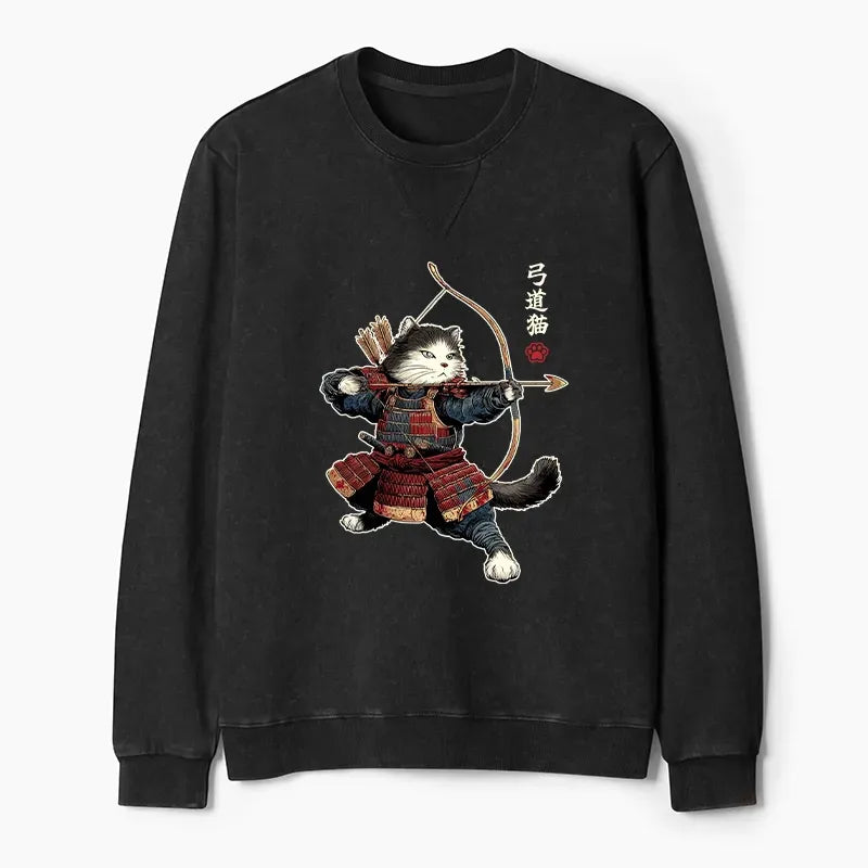 Japanese Samurai Cat Sweatshirt for Casual