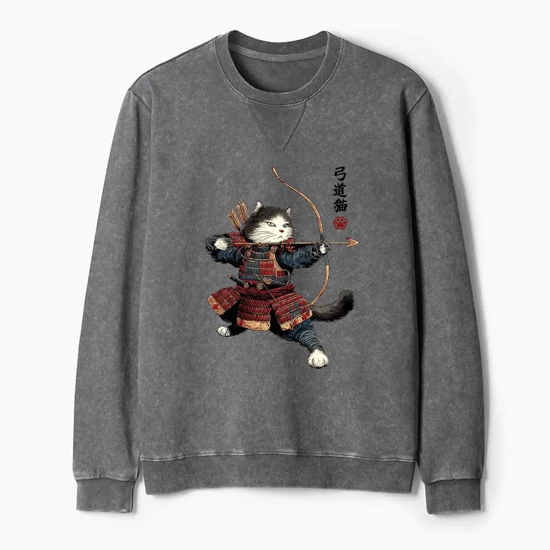 Japanese Samurai Cat Sweatshirt for Casual