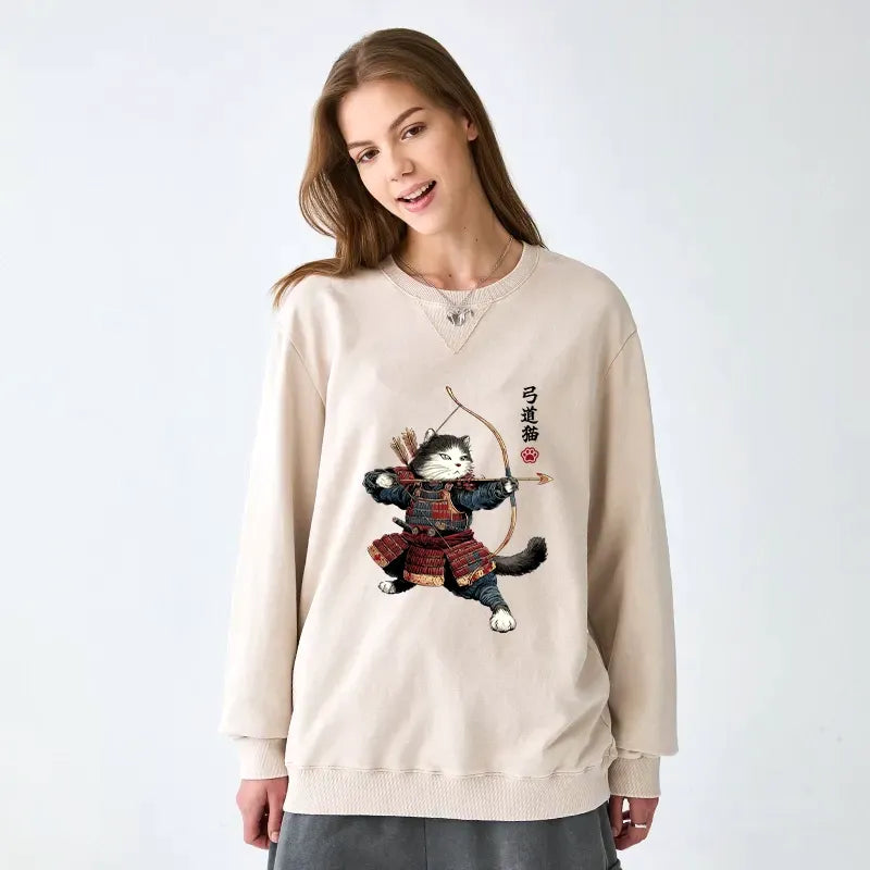 Samurai Cat Sweatshirt for Street Style Trendy