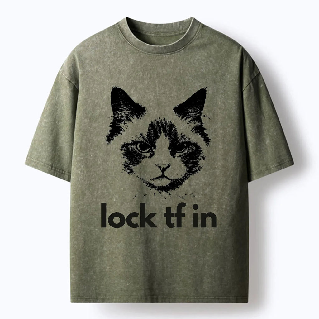 Kyoto-Lion Lock In Cat Washed T-Shirt