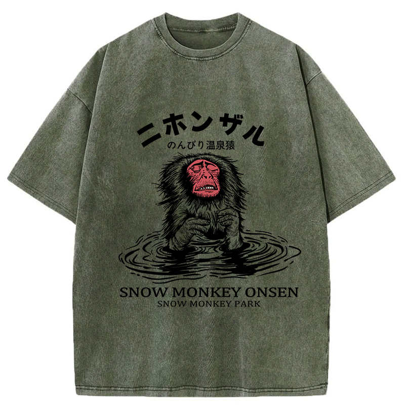 washed japanese monkey t shirt for daily wear