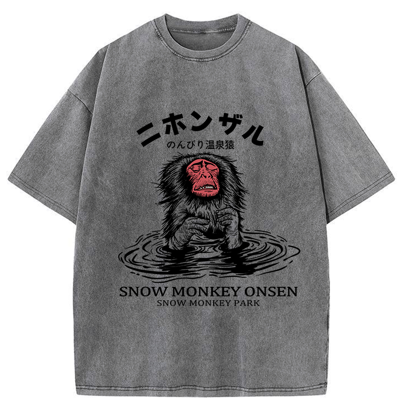 Kyoto-Lion Relaxed Hot Spring Monkey Washed T-Shirt
