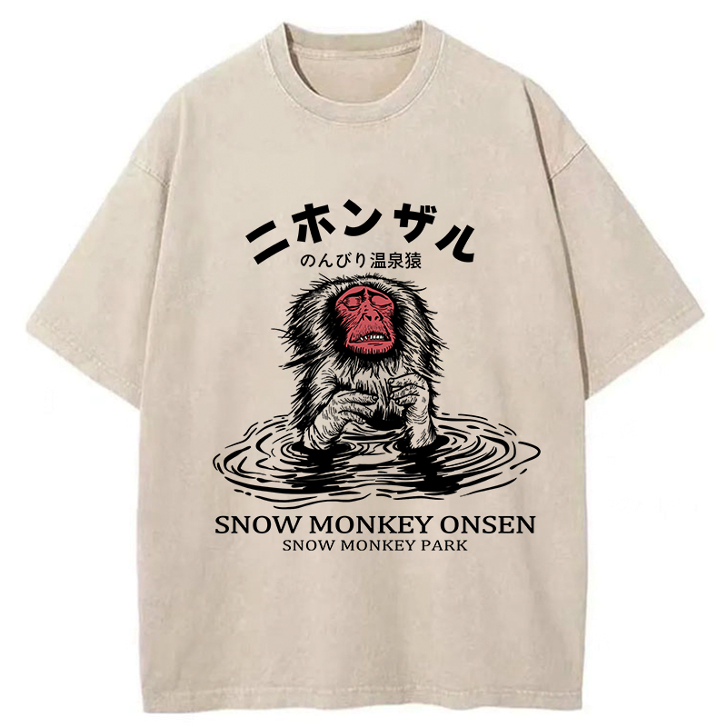 washed japanese monkey t shirt for daily wear