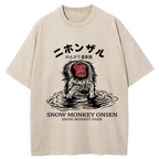 washed japanese monkey t shirt for daily wear