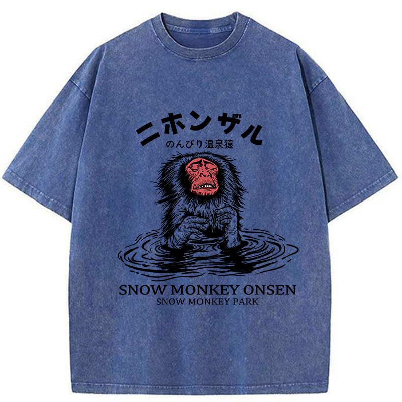 Kyoto-Lion Relaxed Hot Spring Monkey Washed T-Shirt