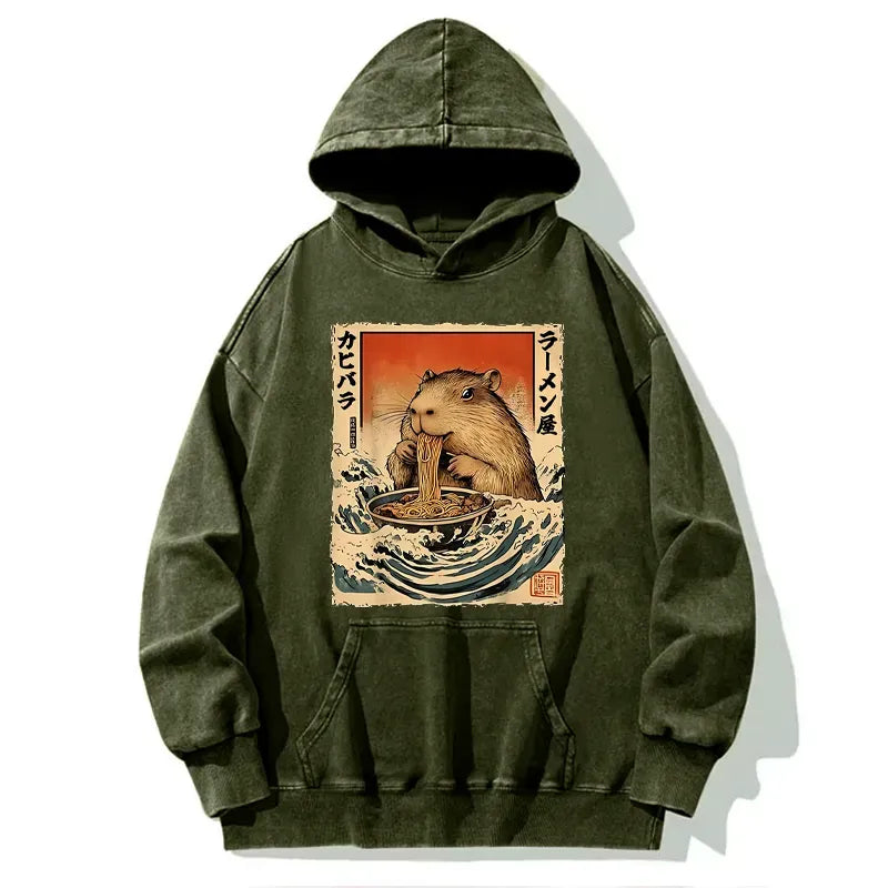Kyoto-Lion Hamster Eating Ramen Washed Hoodie