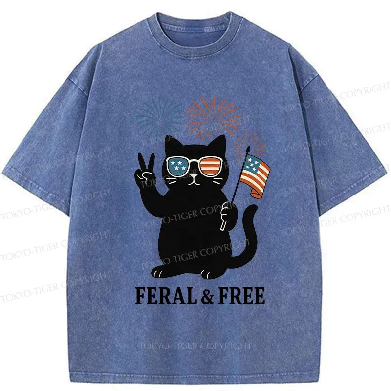 Kyoto-Lion Cat Of FERAL & FREE Washed T-Shirt