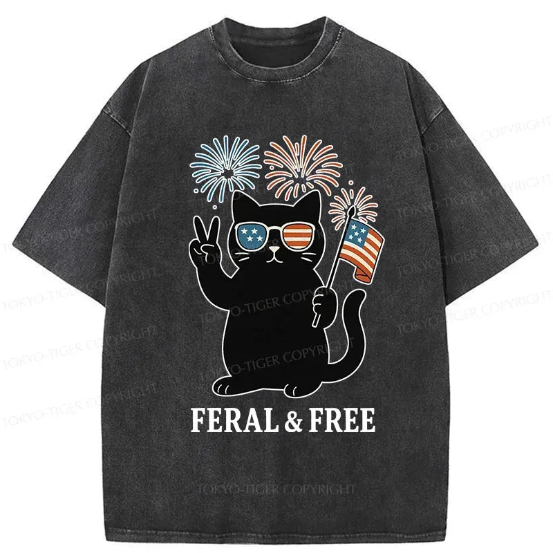 Kyoto-Lion Cat Of FERAL & FREE Washed T-Shirt