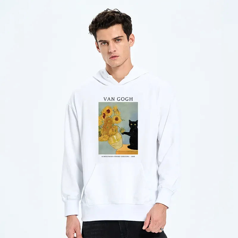 japanese black cat sunflower hoodie