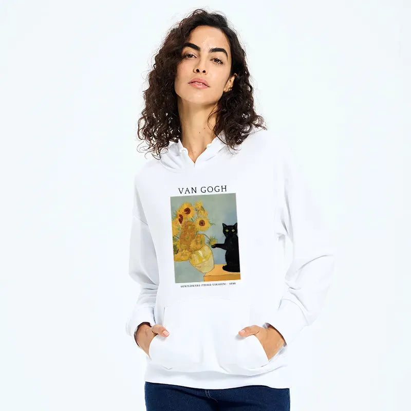 Kyoto-Lion Black Cat With Sunflowers Classic Hoodie