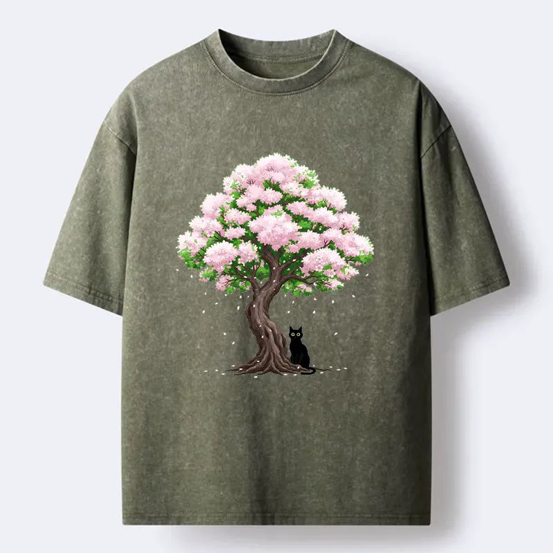 Japanese Sakura Cat T-Shirt for Summer