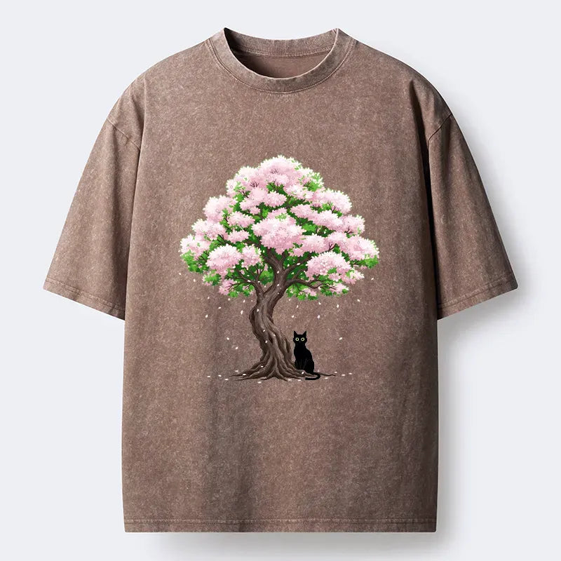 Japanese Sakura Cat T-Shirt for Summer