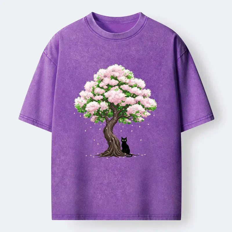 Kyoto-Lion Sakura And Cat Washed T-Shirt