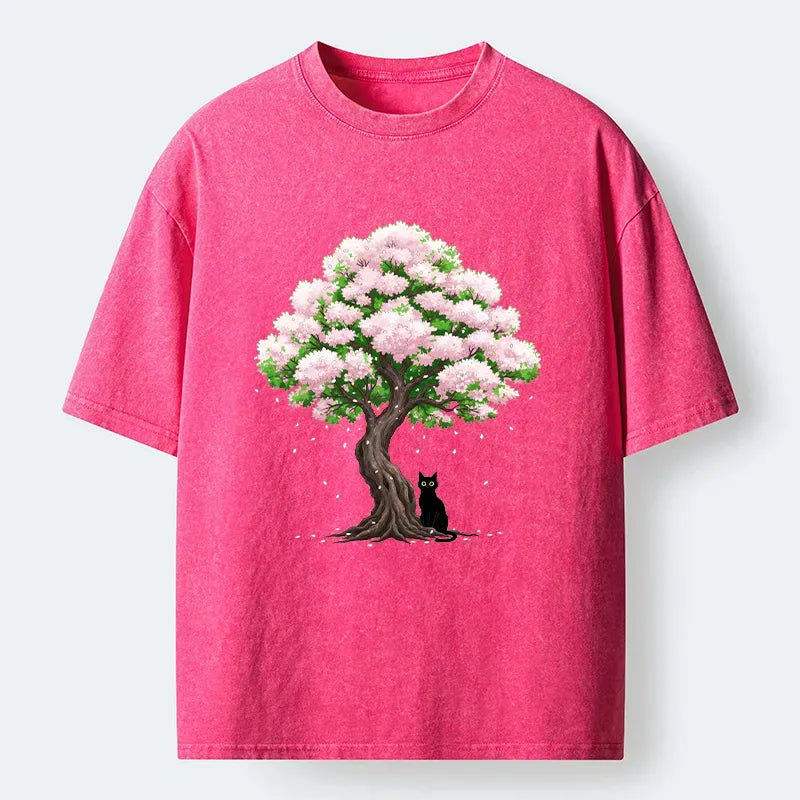 Kyoto-Lion Sakura And Cat Washed T-Shirt