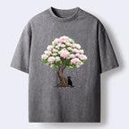 Kyoto-Lion Sakura And Cat Washed T-Shirt