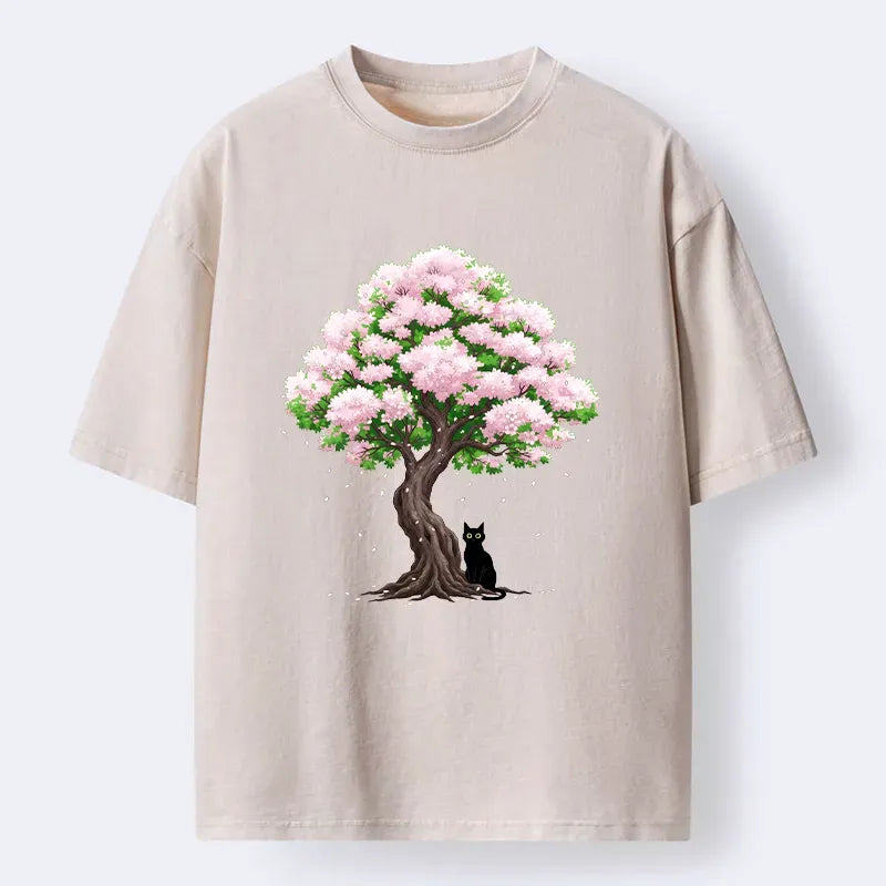 Japanese Sakura Cat T-Shirt for Summer