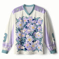 Kyoto-Lion Sleeping Kittens Among Purple Blooms Paneled Long Sleeve Jersey