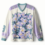 Kyoto-Lion Sleeping Kittens Among Purple Blooms Paneled Long Sleeve Jersey