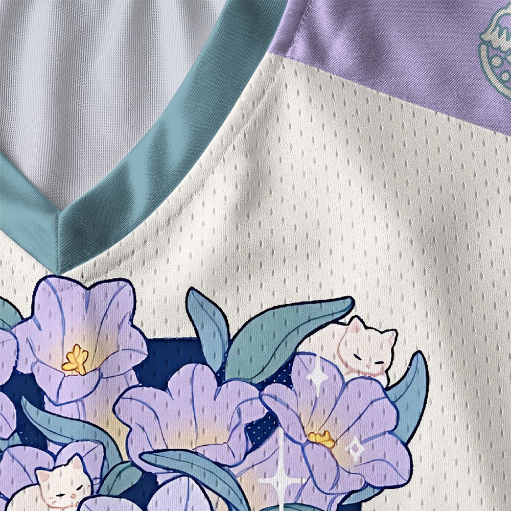 Kyoto-Lion Sleeping Kittens Among Purple Blooms Paneled Long Sleeve Jersey