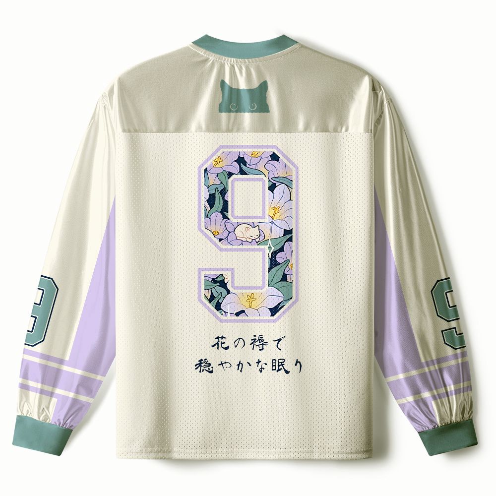 Kyoto-Lion Sleeping Kittens Among Purple Blooms Paneled Long Sleeve Jersey