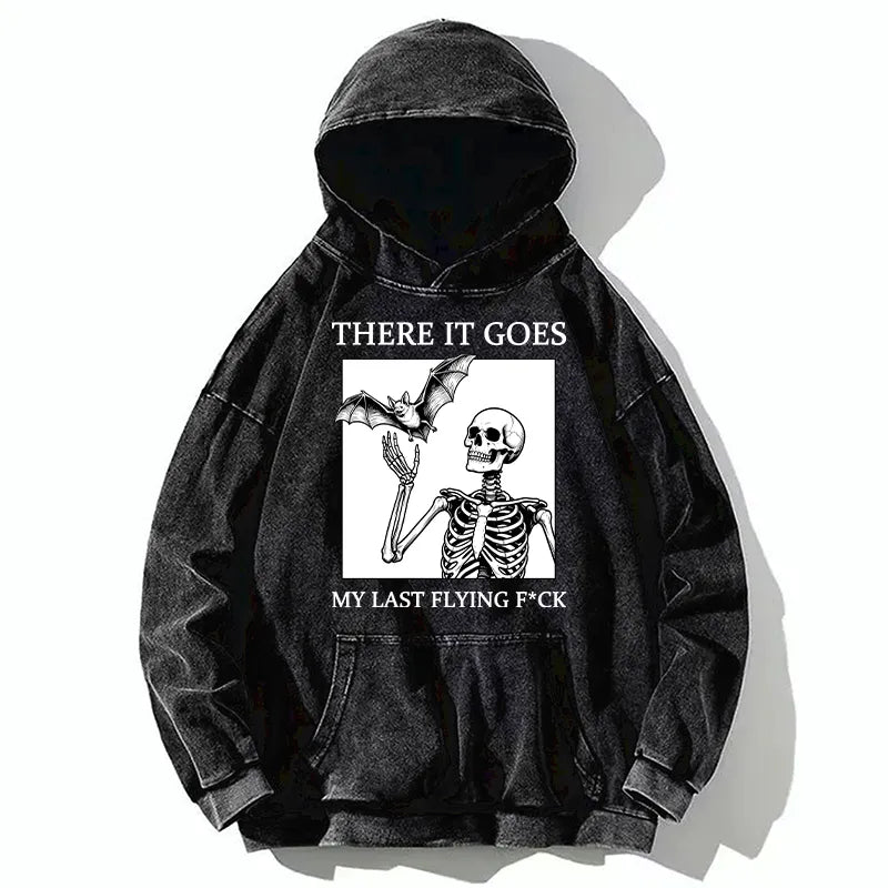 Kyoto-Lion Funny Skeleton Bat Meme Washed Hoodie