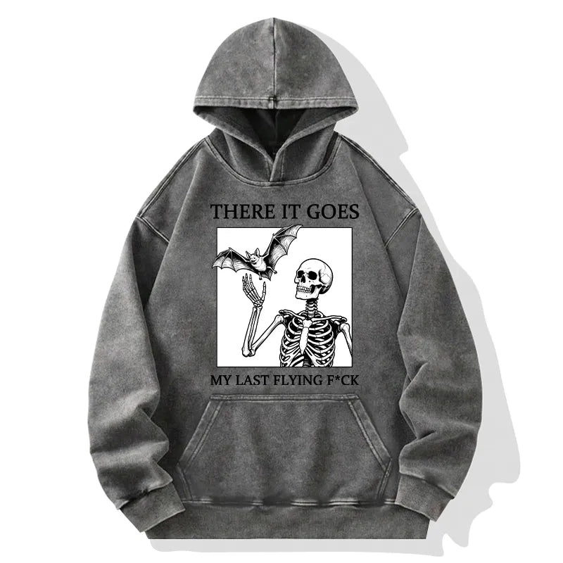 Kyoto-Lion Funny Skeleton Bat Meme Washed Hoodie