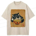 japanese retro cat tshirt on sale