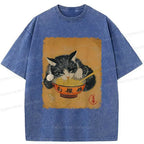 vintage black cat ramen tshirt for streetwear