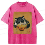 vintage black cat ramen tshirt for streetwear