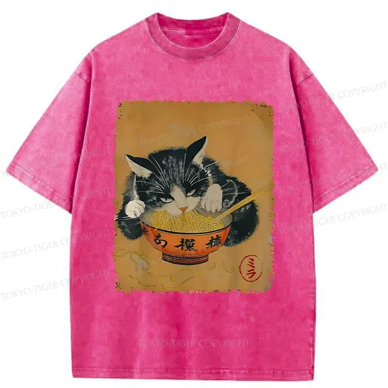 vintage black cat ramen tshirt for streetwear