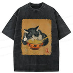 japanese retro cat tshirt on sale