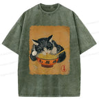 japanese retro cat tshirt on sale